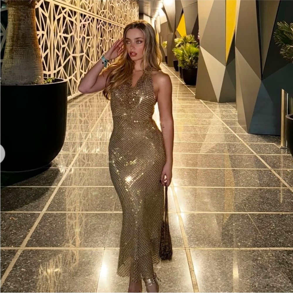 Gold Sequin Halter Dress - Elegant Evening Fun&Sexy  Sold Out Everywhere - Picture 8 of 12